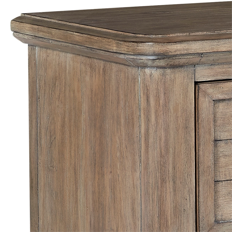 Pemberly Row Beige Antique Sand Wood Two Drawer Farmhouse Style Nightstand