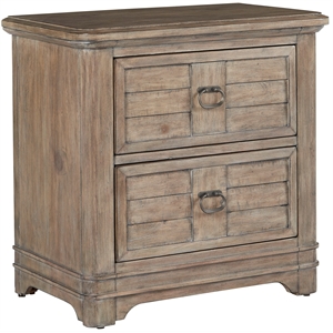 Pemberly Row Beige Antique Sand Wood Two Drawer Farmhouse Style Nightstand