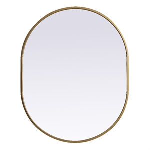 Pemberly Row 24x30&quot Oval Modern MDF Wood/Iron Mirror in Brass