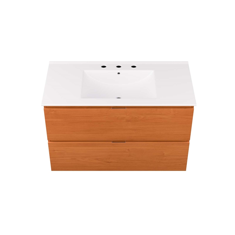 Pemberly Row Contemporary Bathroom Vanity in Cherry White Finish