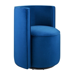 Pemberly Row Performance Velvet Fabric and Iron Swivel Chair in Navy