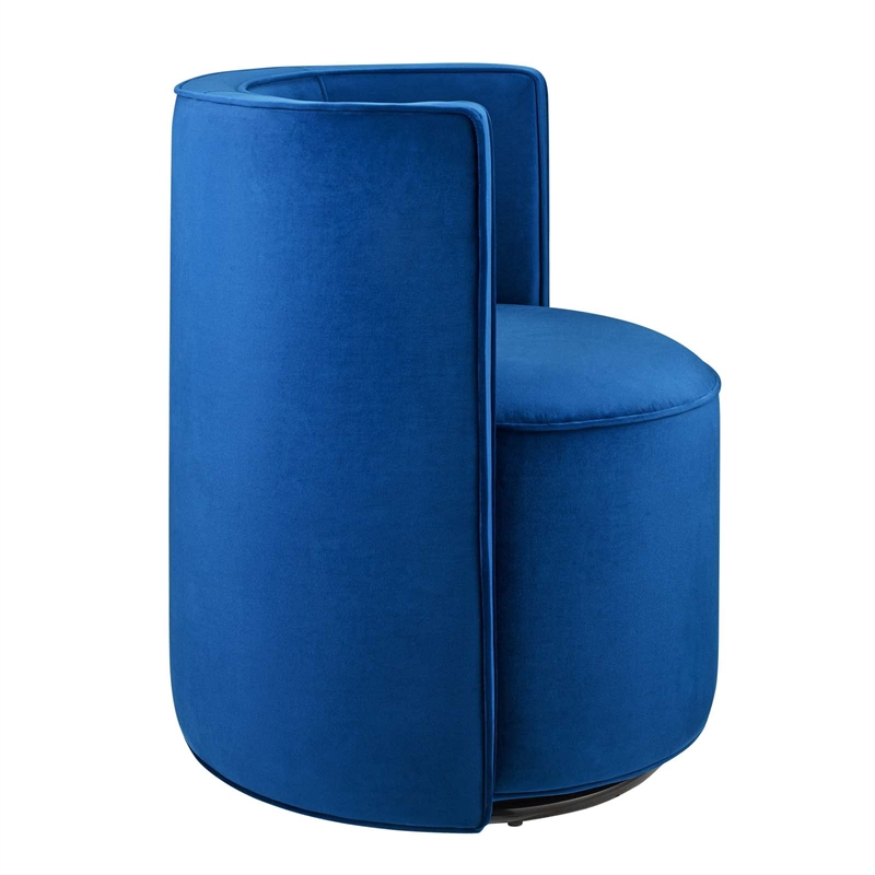 Pemberly Row Performance Velvet Fabric and Iron Swivel Chair in Navy
