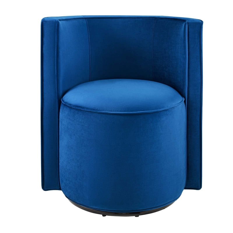 Pemberly Row Performance Velvet Fabric and Iron Swivel Chair in Navy