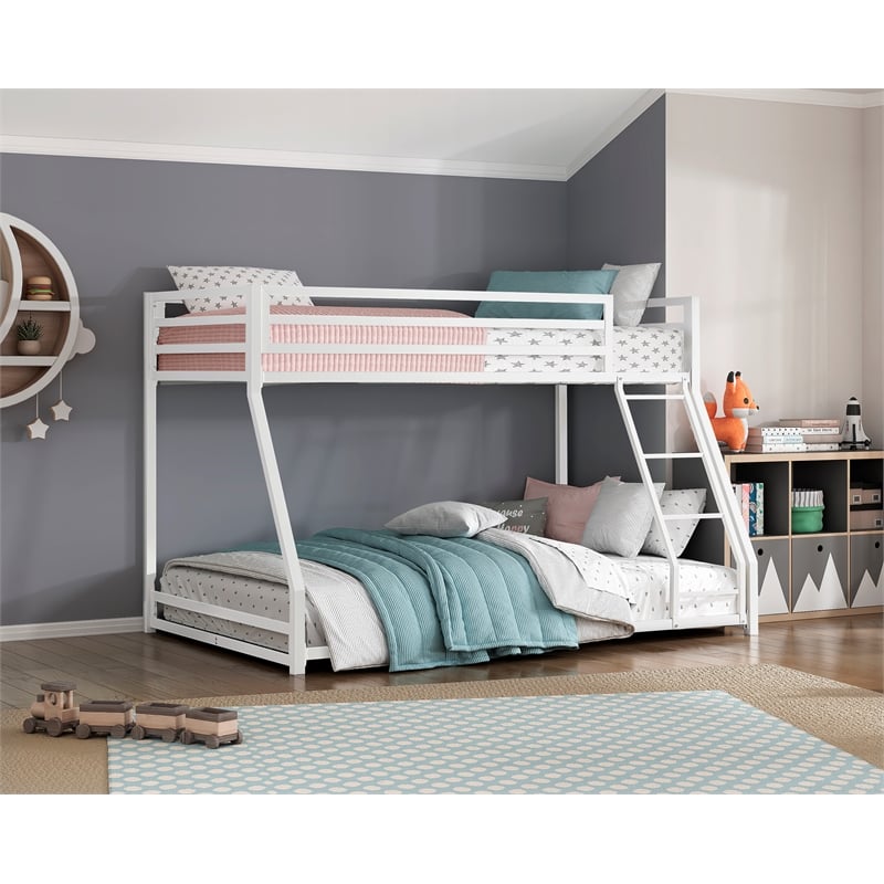 Pemberly Row Contemporary Twin over Full Metal Bunk Bed in White