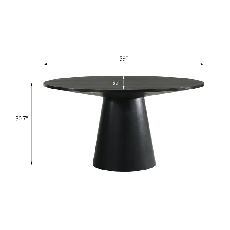 Pemberly Row Round Wood Dining Table with Cone Shaped Base in Black