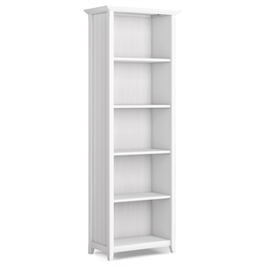 Pemberly Row Solid Wood 72 inch x 26 inch Transitional 5 Shelf Bookcase in White