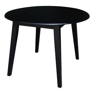 Pemberly Row 42&quot Round Solid Wood Dual Drop Leaf Table in Black