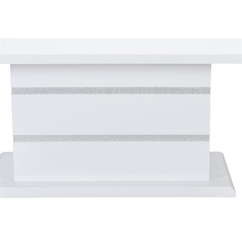 Pemberly Row Modern Wood White Dining Table with Clear Glass Inlay