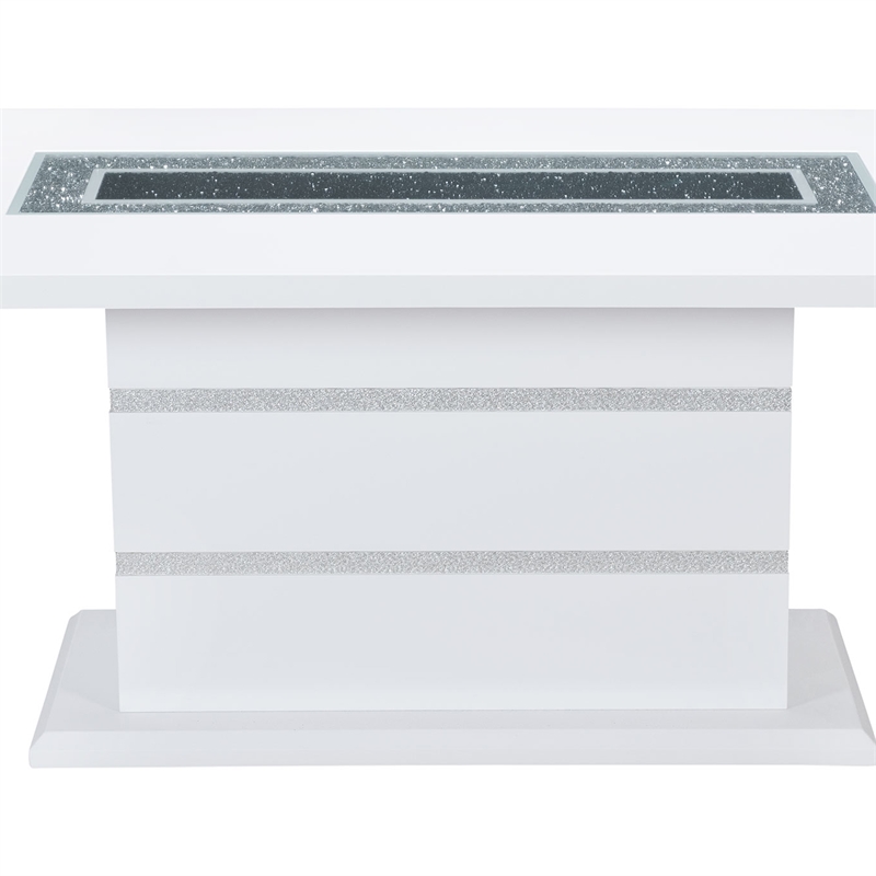 Pemberly Row Modern Wood White Dining Table with Clear Glass Inlay