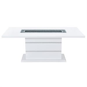 Pemberly Row Modern Wood White Dining Table with Clear Glass Inlay