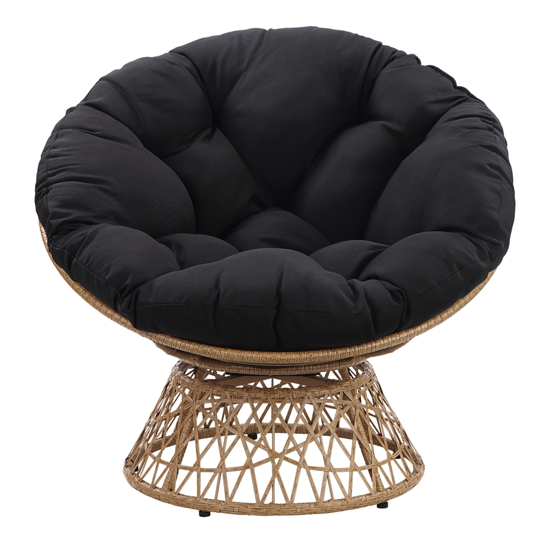 Pemberly Row Chair with Black Round Pillow Cushion Fabric - Natural Wicker Weave