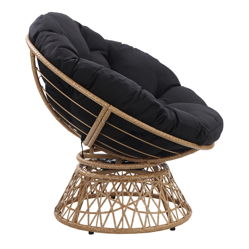 Pemberly Row Chair with Black Round Pillow Cushion Fabric - Natural Wicker Weave