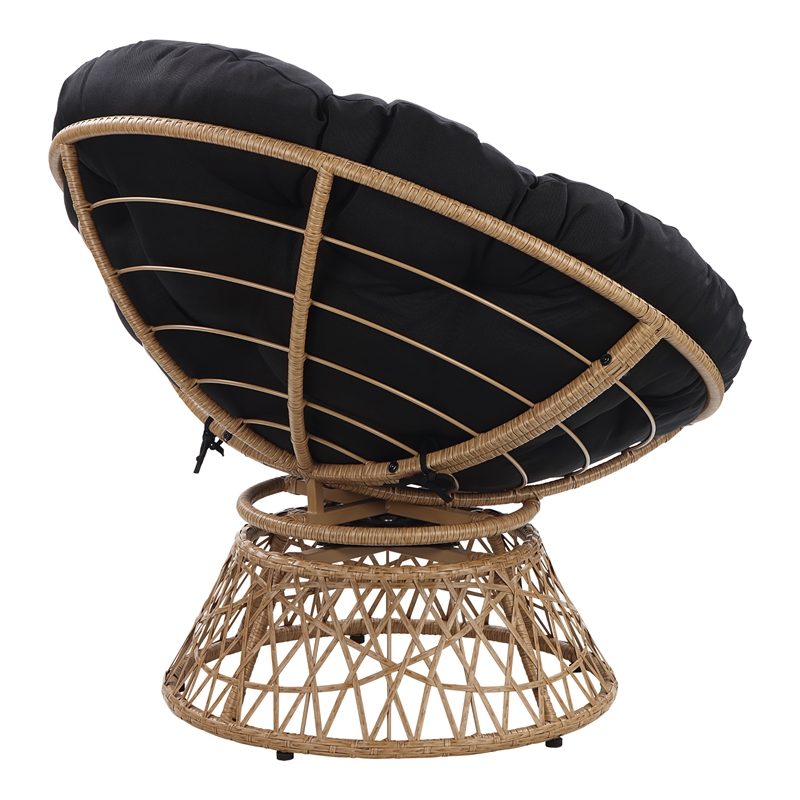 Pemberly Row Chair with Black Round Pillow Cushion Fabric - Natural Wicker Weave
