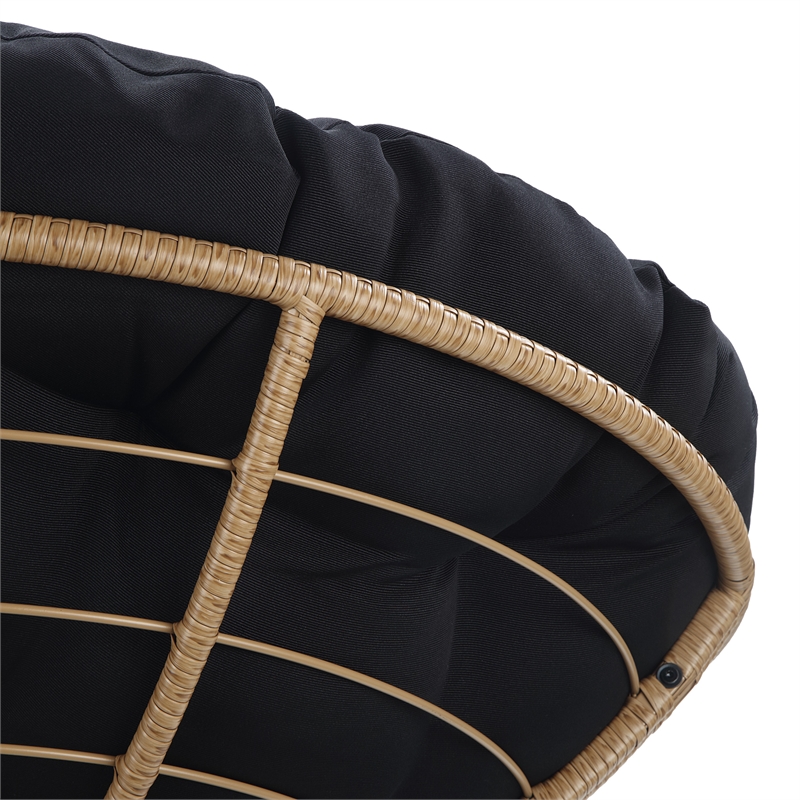 Pemberly Row Chair with Black Round Pillow Cushion Fabric - Natural Wicker Weave