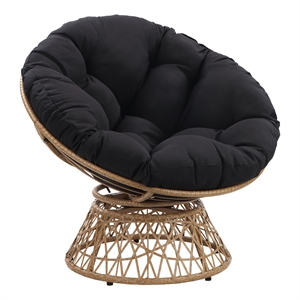 Pemberly Row Chair with Black Round Pillow Cushion Fabric - Natural Wicker Weave