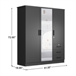 Pemberly Row Engineered Wood Wardrobe Armoire with Mirror in Black