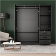 Pemberly Row Engineered Wood Wardrobe Armoire with Mirror in Black