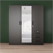 Pemberly Row Engineered Wood Wardrobe Armoire with Mirror in Black