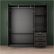 Pemberly Row Engineered Wood Wardrobe Armoire with Mirror in Black