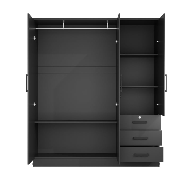 Pemberly Row Engineered Wood Wardrobe Armoire with Mirror in Black