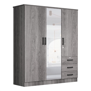 Pemberly Row Engineered Wood Wardrobe Armoire with Mirror in Gray