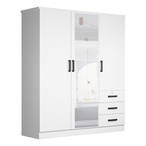 Pemberly Row Engineered Wood Wardrobe Armoire with Mirror in White