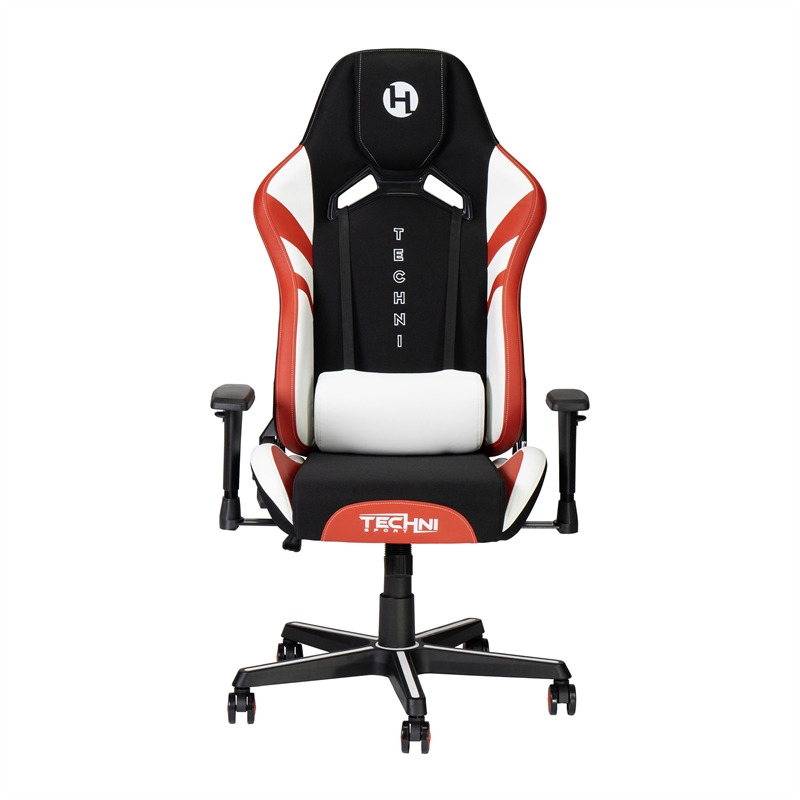 Pemberly Row Modern Fabric Echo Gaming Chair with Height Adjustable in Black/Red