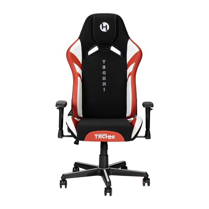 Pemberly Row Modern Fabric Echo Gaming Chair with Height Adjustable in Black/Red