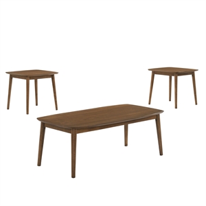 pemberly row 3pc wood coffee table set with 2 end tables in walnut