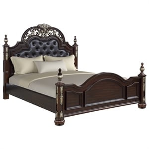 Pemberly Row Contemporary Solid Wood King Bed in Madeira Brown