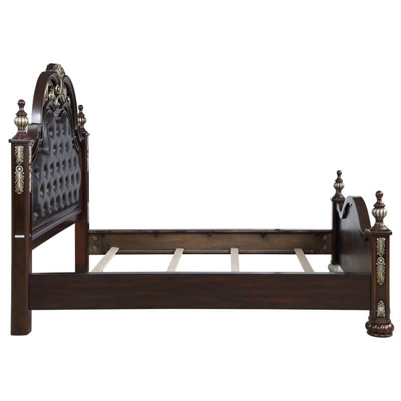 Pemberly Row Contemporary Solid Wood King Bed in Madeira Brown