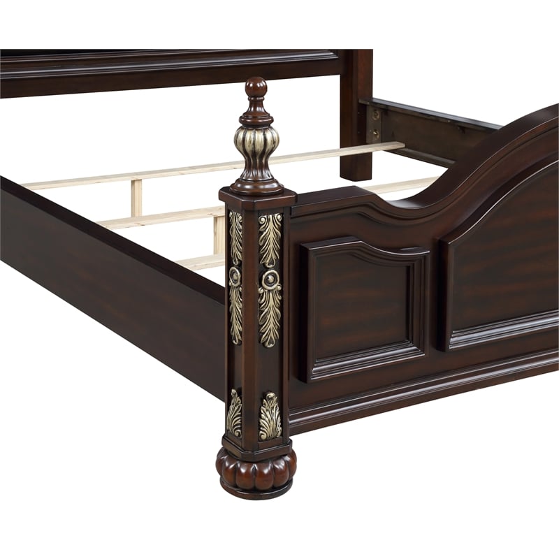 Pemberly Row Contemporary Solid Wood King Bed in Madeira Brown
