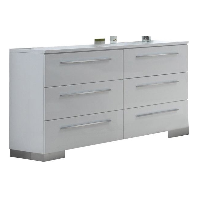 Pemberly Row Contemporary 6-Drawer Wood Dresser in White Finish