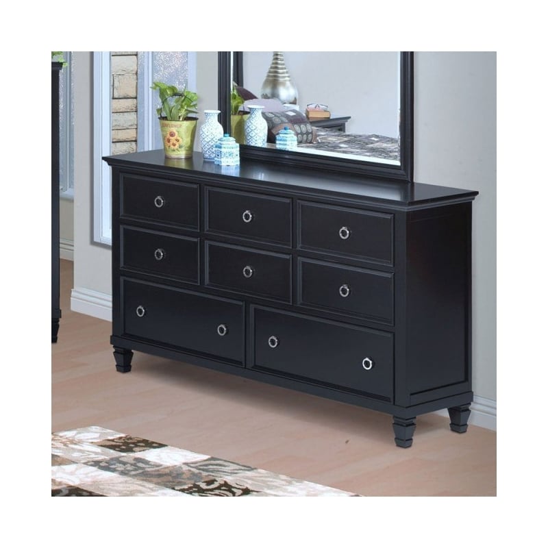 Pemberly Row Contemporary 8-Drawer Wood Dresser in Black Finish