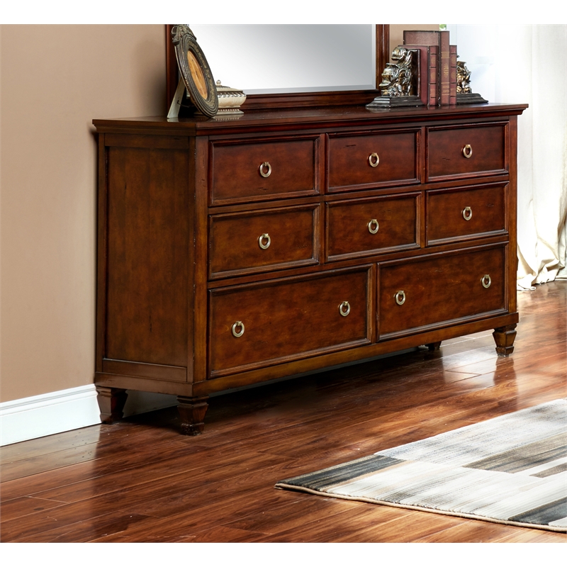Pemberly Row Contemporary 8-Drawer Wood Dresser in Brown Cherry