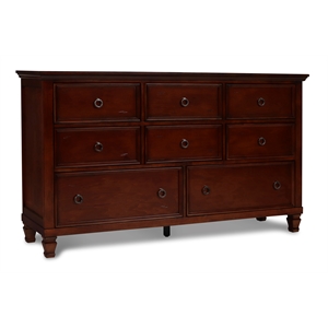 pemberly row contemporary 8-drawer wood dresser in brown cherry