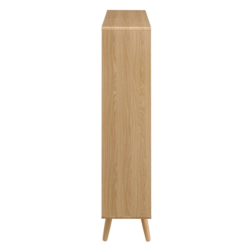 Pemberly Row 7-Shelf Wood Bookcase with Splayed Dowel Legs in Oak