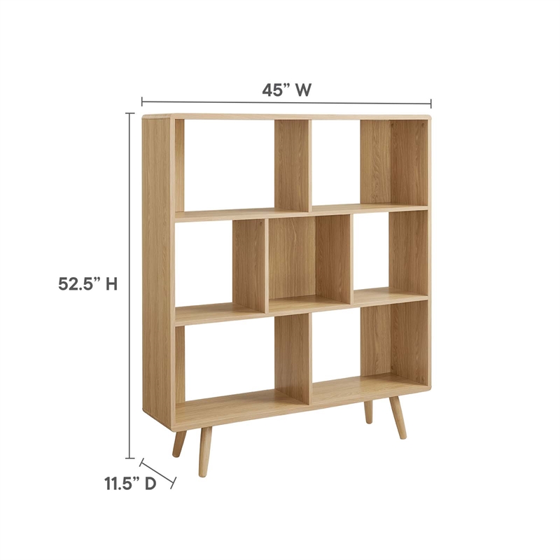 Pemberly Row 7-Shelf Wood Bookcase with Splayed Dowel Legs in Oak