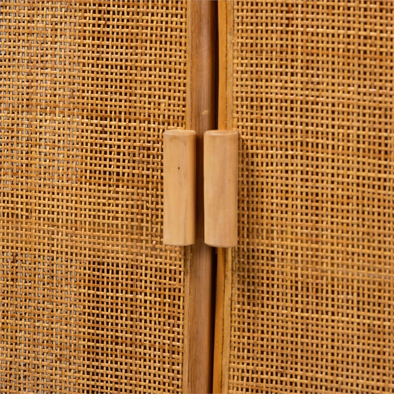 Pemberly Row Modern Bohemian Light Honey Rattan Large Storage Cabinet