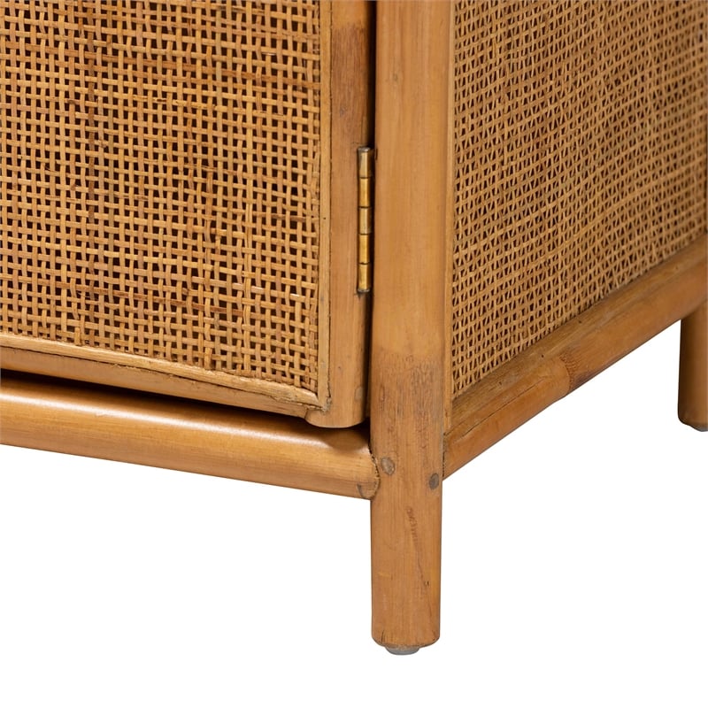 Pemberly Row Modern Bohemian Light Honey Rattan Large Storage Cabinet