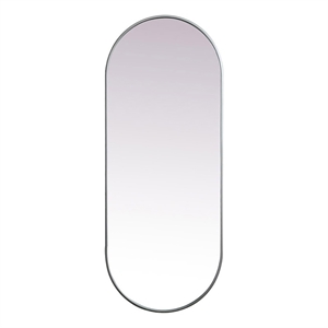 Pemberly Row 24x60&quot Oval Modern Metal Wall-Mounted Mirror in Silver