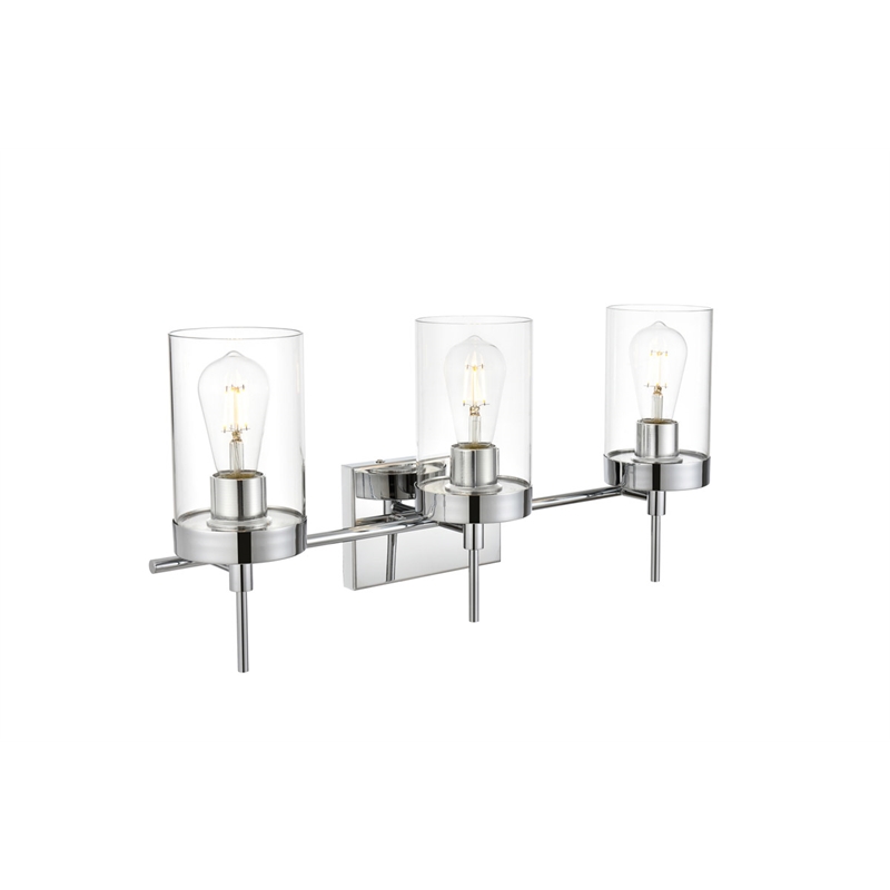 Pemberly Row 3-Light Iron & Glass Bath Sconce in Chrome/Clear