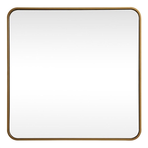 Pemberly Row 30x30&quot Soft Corner Square Metal Mirror in Brass