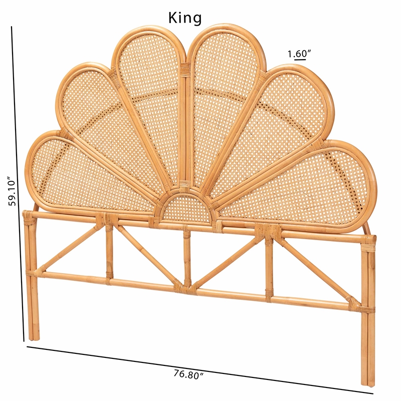 Pemberly Row Modern Bohemian Honey Rattan King Size Standalone Headboard