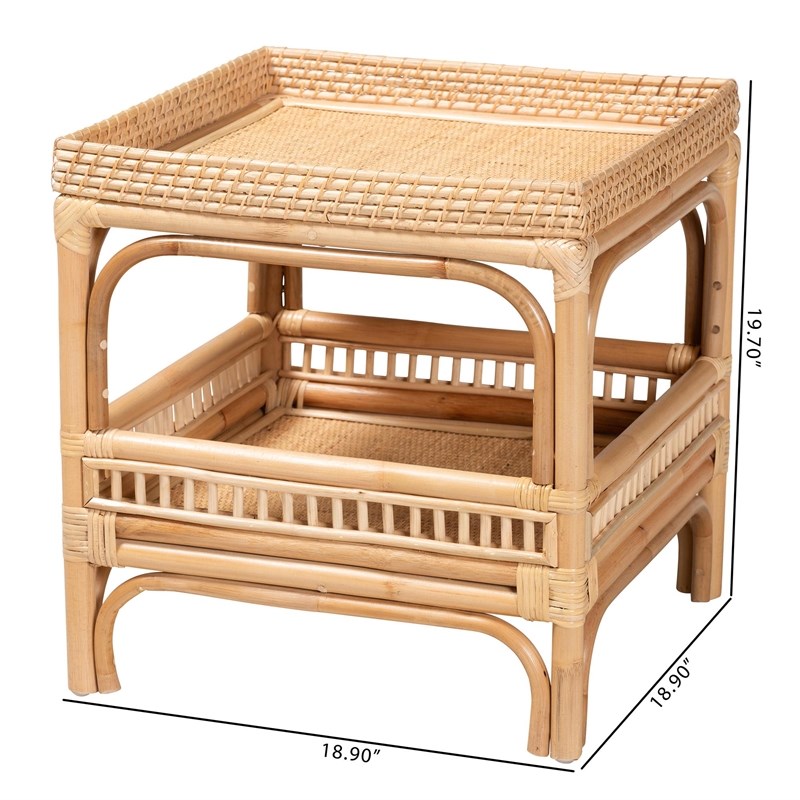 Pemberly Row Contemporary Bohemian Natural Finish Rattan End Table