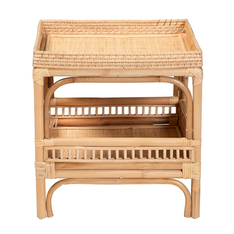 Pemberly Row Contemporary Bohemian Natural Finish Rattan End Table