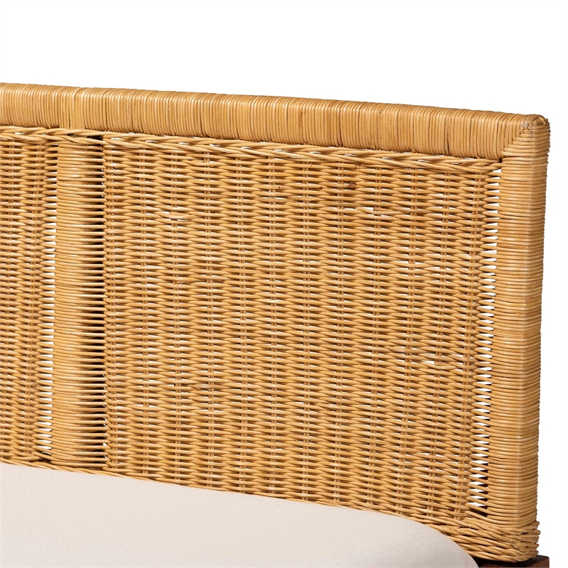 Pemberly Row Brown Rattan Acacia Wood 2-Piece Dining Nook Banquette Set