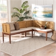 Pemberly Row Brown Rattan Acacia Wood 2-Piece Dining Nook Banquette Set