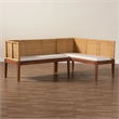 Pemberly Row Brown Rattan Acacia Wood 2-Piece Dining Nook Banquette Set