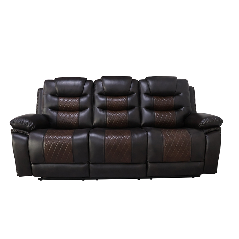 Pemberly Row Modern Leather Sofa with Power Footrest in Brown